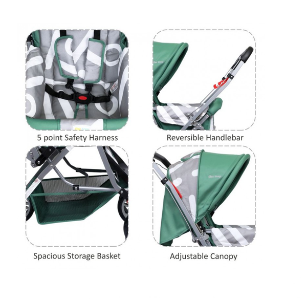 1st Step Pram With Reversible Handlebar And Reclining Seat - Green