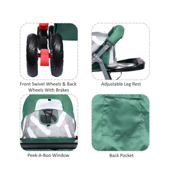 1st Step Pram With Reversible Handlebar And Reclining Seat - Green