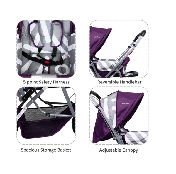 1st Step Pram With Reversible Handlebar And Reclining Seat -Purple