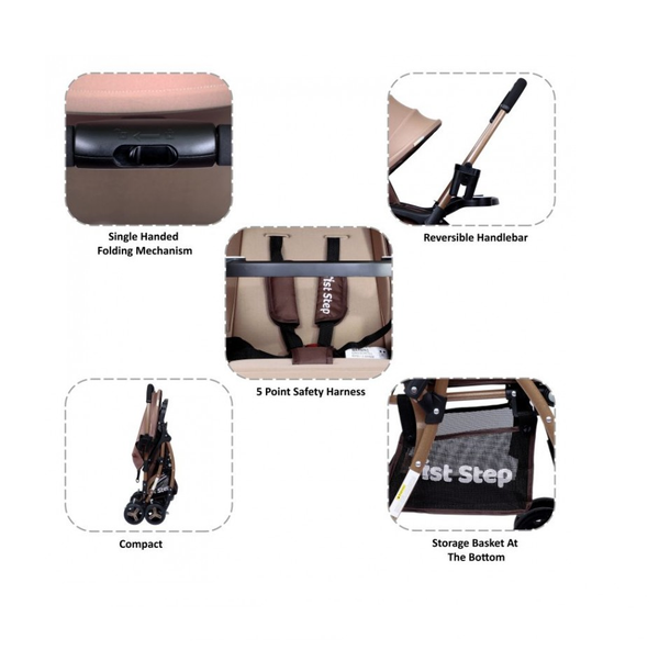 1st Step Buggy With 3 Point Safety Harness And Reclining Seat-Brown