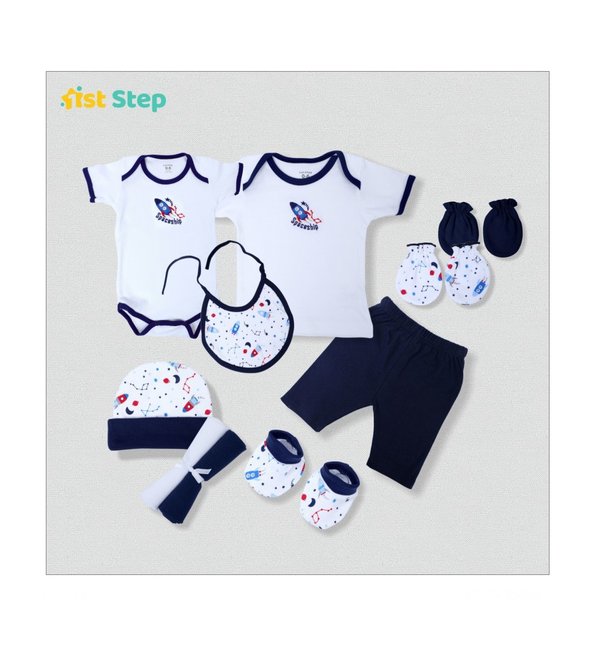1st Step New Born Baby Gift Set Pack Of 10 (Dark Blue)