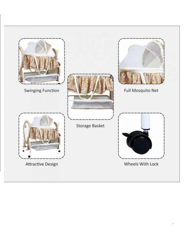 1st Step Cradle With Swing, Mosquito Net And Storage Basket-Brown