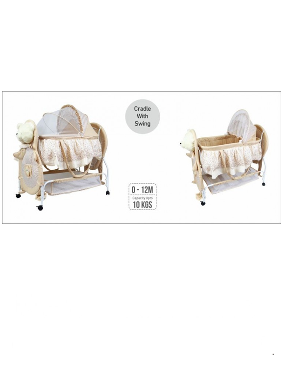 1st Step Cradle With Swing, Mosquito Net And Storage Basket-White