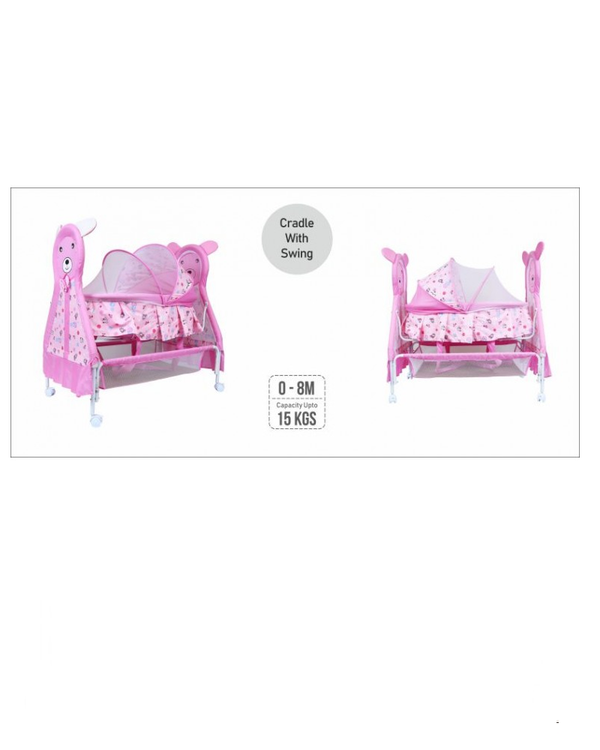 1st Step Cradle With Swing, Mosquito Net And Storage Basket - Pink