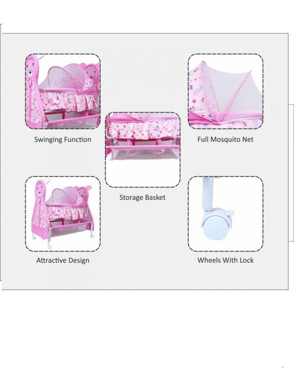1st Step Cradle With Swing, Mosquito Net And Storage Basket - Pink
