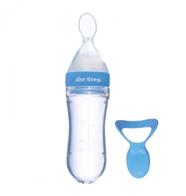 1st Step Non Spill BPA Free Soft Silicone Squeezy Food Feeder-Blue