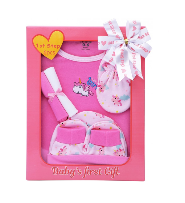 1st Step New Born Baby Gift Set Pack Of 6 (Pink)