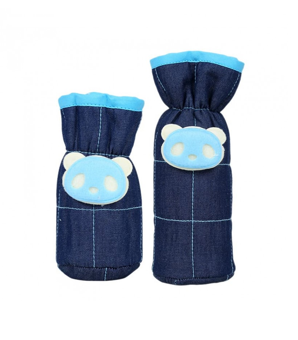 1st Step Denim Bottle Cover With Animal Face Motif (Pack Of 2)-Blue