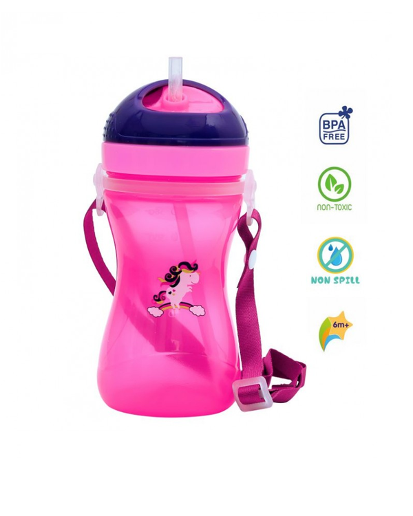 1st Step Spill Proof BPA Free Straw Sipper With Strap - Pink