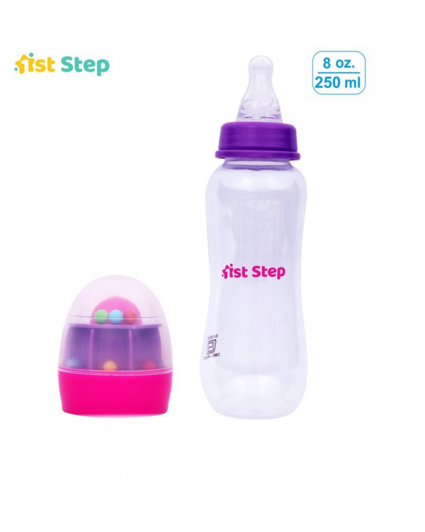 1st Step 250 Ml Feeding Bottle With Rattle Hood - Pink