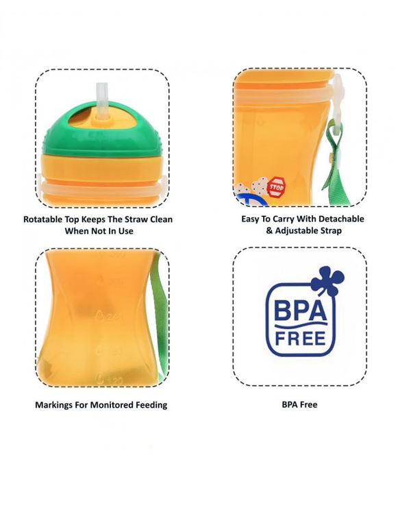 1st Step Spill Proof BPA Free Straw Sipper With Strap - Orange