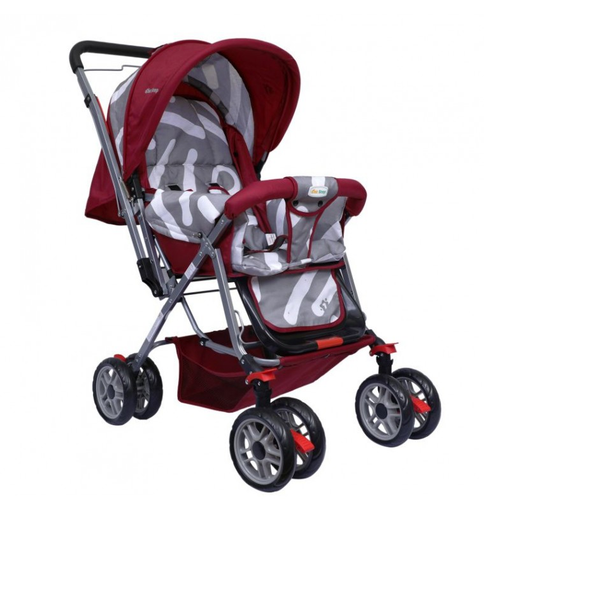 1st Step Pram With Reversible Handlebar And Reclining Seat -Red