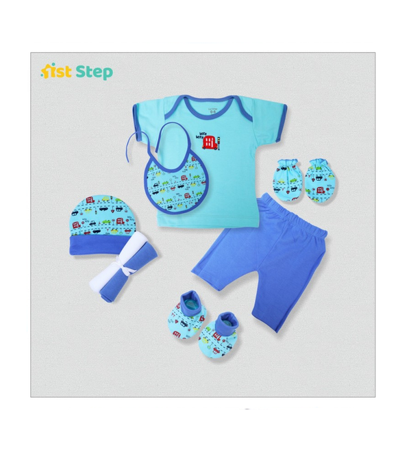 1st Step New Born Baby Gift Set Pack Of 8 (Light Blue)