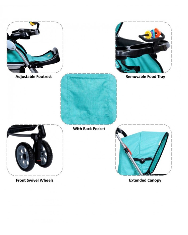 1st Step Baby Rocking Pram With 5 Point Safety Harness And Reversible Handlebar-Mint Green