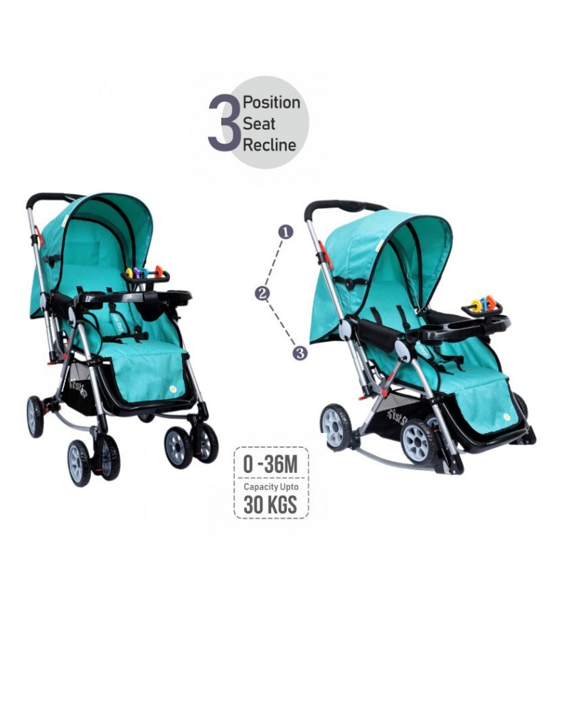 1st Step Baby Rocking Pram With 5 Point Safety Harness And Reversible Handlebar Mint Green
