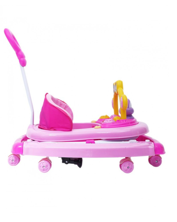 1st Step Walker Cum Rocker With Push Handle And 4 Level Height Adjustment - Pink