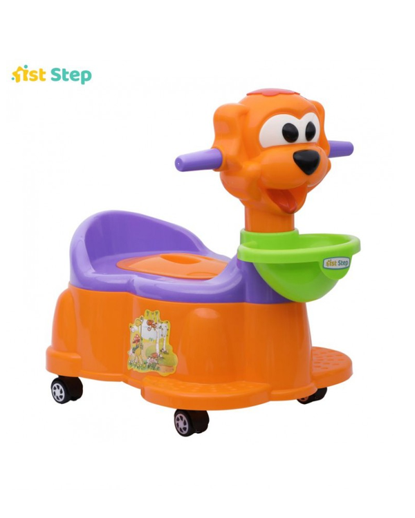 1st Step Baby Musical Potty Chair With Wheels Doggy Design - Orange