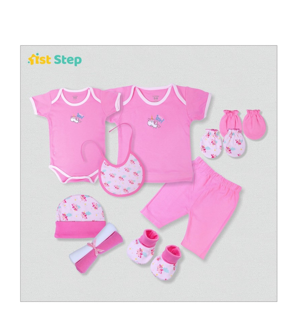 1st Step New Born Baby Gift Set Pack Of 10 (Pink)