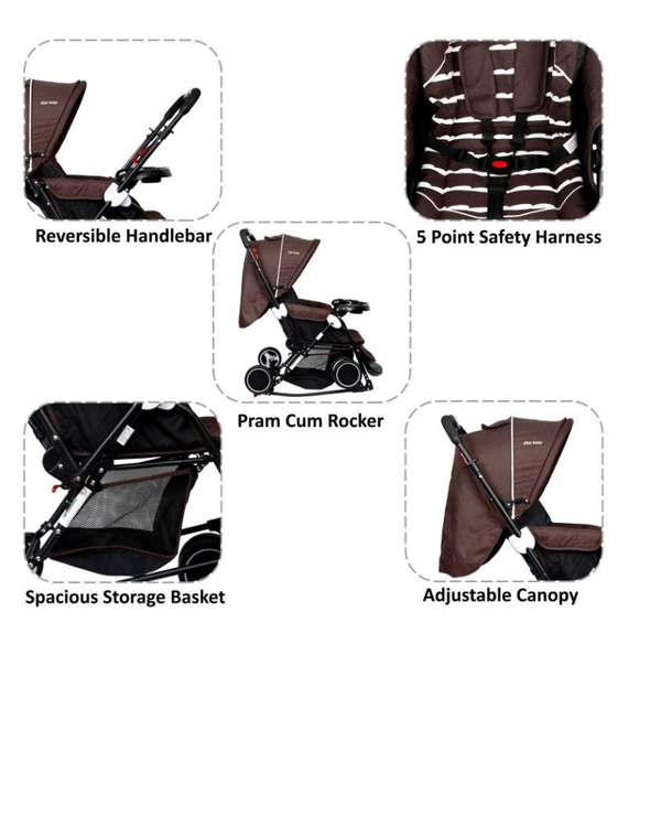 1st Step 2 In 1 Pram Cum Rocker With Reversible Handlebar-Brown