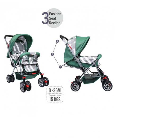 1st Step Pram With Reversible Handlebar And Reclining Seat - Green