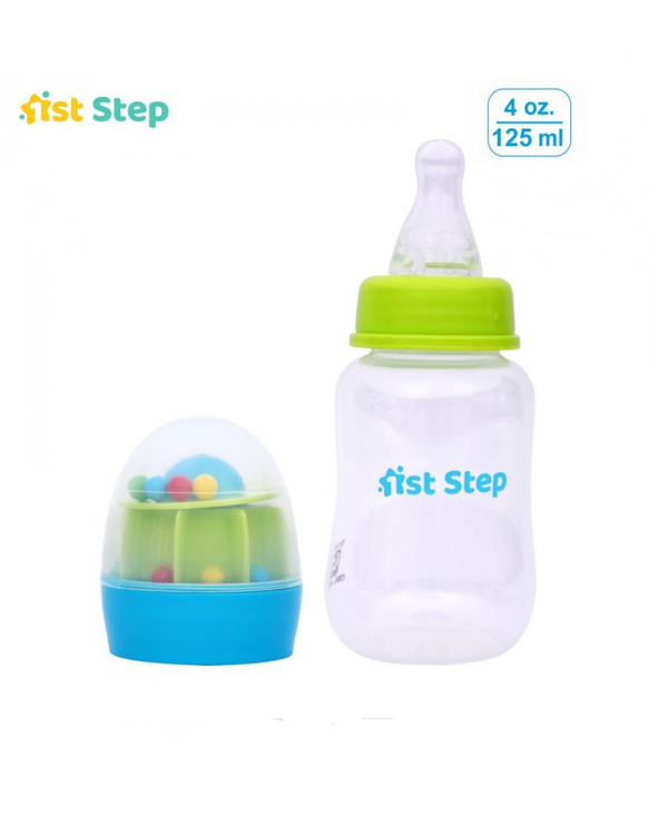 1st Step 125 Ml Feeding Bottle With Rattle Hood - Blue