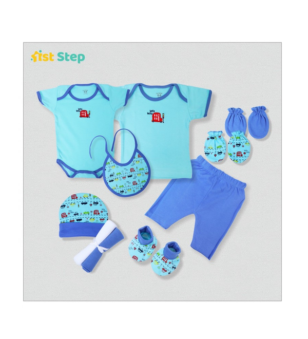 1st Step New Born Baby Gift Set Pack Of 10 (Light Blue)